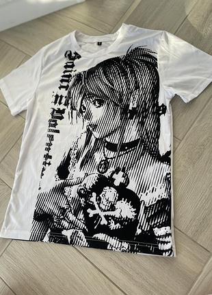 Біла оверсайз футболка з аніме принтом міса