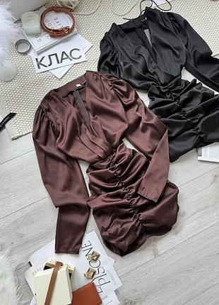 Міні сукня з драпіруванням, плаття платье атлас шовк