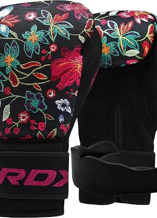 Боксерские перчатки rdx fl-3 floral black-10 унций (капа в комплекте)