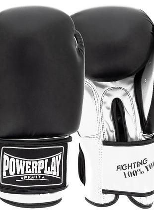 Боксерські рукавиці powerplay 3004 classic чорно-білі 14 унцій