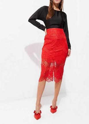 Крутая красная кружевная юбка river island