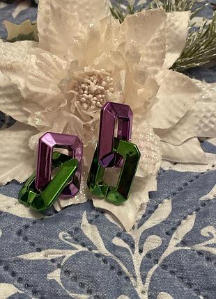 Серьги яркие , фиолетовый с зеленым , звенья