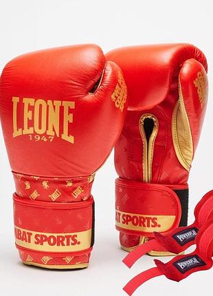 Боксерские перчатки leone gn220 dna red 16 унций (бинты 4 м. в комплекте)