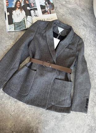 Серый пиджак жакет люкс с поясом
