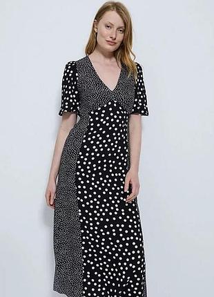 Платье женское george l миди вискозное элегантное летнее с коротким рукавом черное в горошек