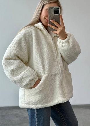 Шубка баранчик, хутро , утеплена кофта бомбер, куртка тедді