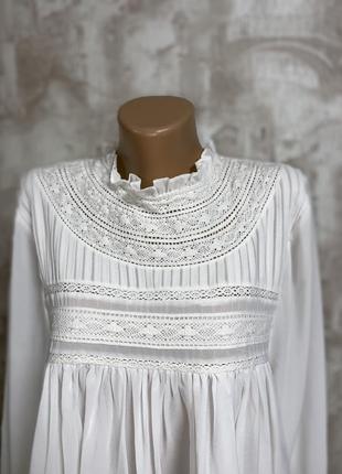 Белая шифоновая блузка,кружево,объёмные рукава