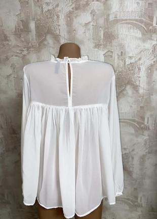 Белая шифоновая блузка,кружево,объёмные рукава