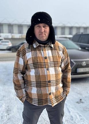 Мужская байковая рубашка в клетку на пуговицах с манжетами на рукавах