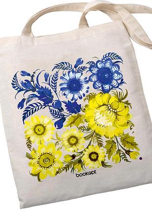 Екошопер bookopt bk4004 петриківський розпис синьо-жовті квіти бежевий