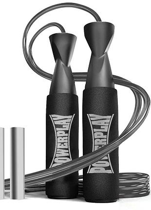 Скакалка скоростная powerplay 4211 x rope с утяжелителями (120г*2) черная (3м.)