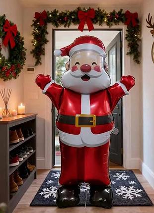 Велика фольгована повітряна куля дід мороз 177,5 на 100 см червоний