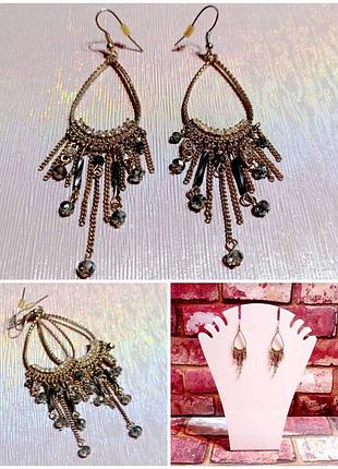 Винтажные изящные серьги капли с подвесками.