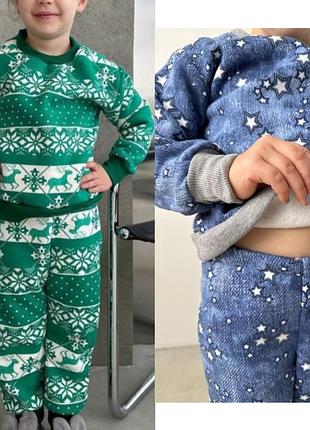 Костюм, пижама детская, на флисе, зимняя, теплый комплект, свитшот и штаны.