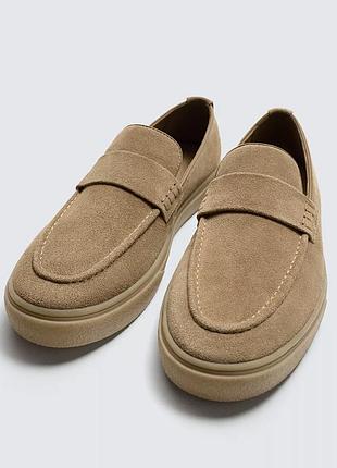 Нові лофери мокасини шкіряні замшеві бежеві zara беж зара взуття