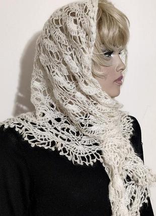 Ажурный мохеровый шерстяной платок косынка паутинка /13825/