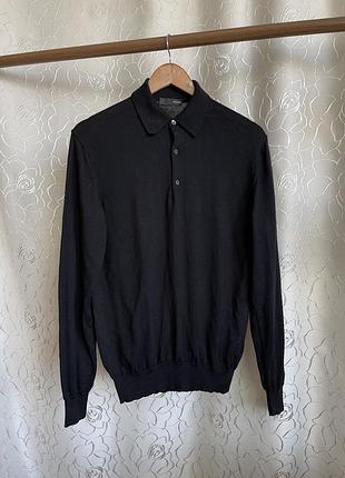 Мужское поло лонгслив шерсть шелк италия воротник длинный рукав 48 с-м оригинал nanibon zegna suitsupply bogner merino