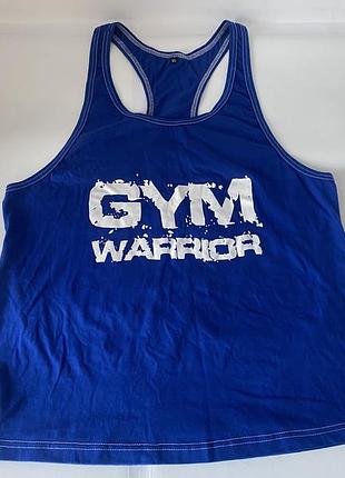 Синя майка-борцовка з написом "gym warrior" білим кольором, на розмір хл, можна л