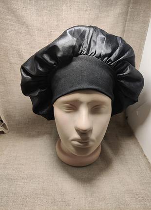 Атласна спальна шапочка, чорна
