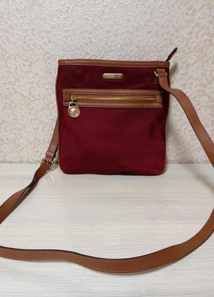 Сумка-кросс-боди кросс-боди кроссовер michael kors kempton из нейлона бордового с кожаными вставками бренд michael kors, оригинал