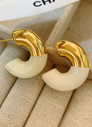 Сережки біла емаль нержавіюча сталь stainless steel