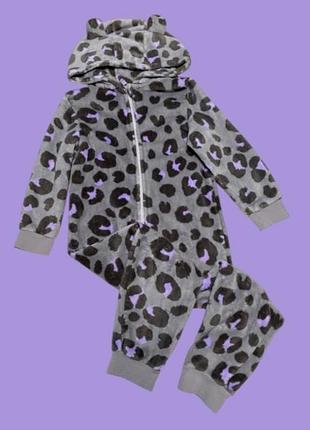Сірий флісовий кігурумі комбінезон з леопардовим принтом m&s, 6-7 років bangladesh