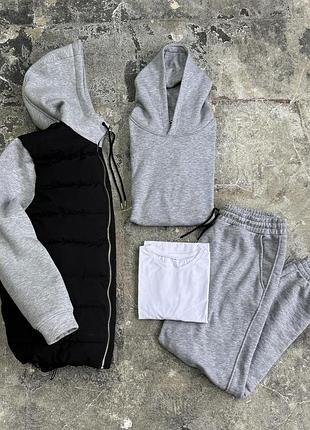 Комплект куртка infinity черный/серый меланж + костюм серый меланж base (базовая белая футболка в подарок)