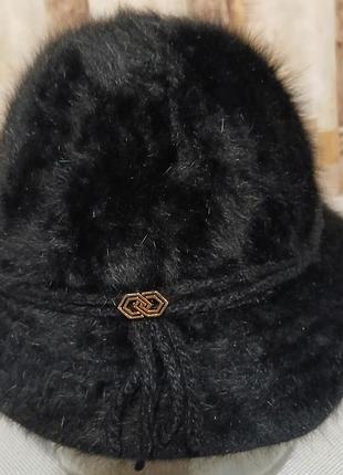 Шляпа женская с полями, зимняя, черная из ангоры, франция.