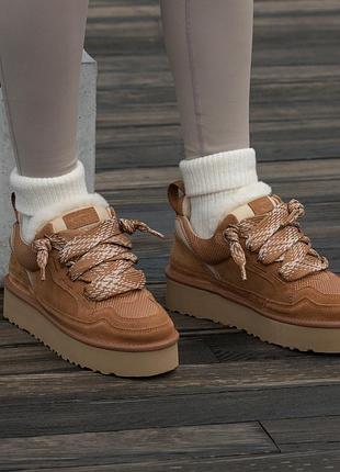 Жіночі зимові уггі з натурального хутра ugg lowmel sneaker platform chestnut