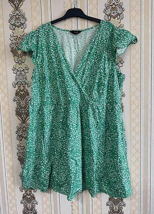 Легка коротка віскозна сукня, зелене з білим міні плаття туніка батал