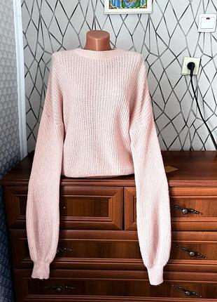 Стильна кофта нового стану з довгими рукавами розмір m тепла вʼязанна на зиму пудрового кольору
