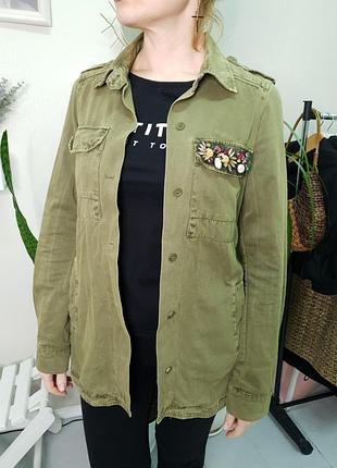Стильна жіноча сорочка хакі zara зара піджак