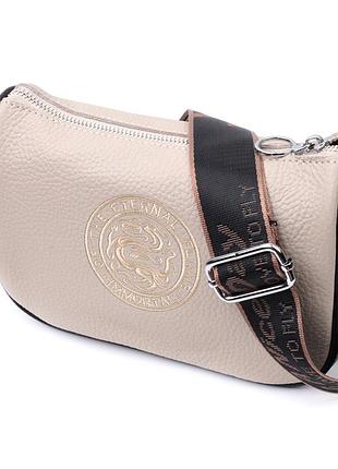 Жіноча сумка з вишивкою на лицьовій стороні з натуральної шкіри vintage 22625 бежева