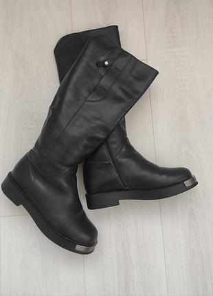 Сапоги женские кожаные giovanni fabiani еврозима 36-36,5 темно-синие, практически черные 🔥 распродаж вещей от 25 гривен 🔥