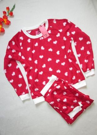 Шикарная тёплая флисовая уютная пижама домашний костюм в сердечки adore