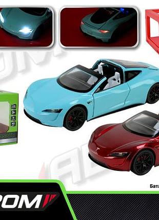 Машина мет. автопром арт. ap7729 (12шт/2) 1:24 tesla roadster, батар,світло,звук,відкр.двері,короб. 28*16*12,8см