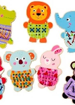 Деревянная игрушка арт. c15018 (60шт) шнуровка в коробке 23*14,5*5см