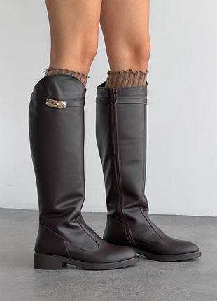 Шкіряні коричневі жокейські чоботи з натуральної шкіри