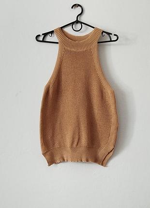 Бежевый вязаный топ оверсайз