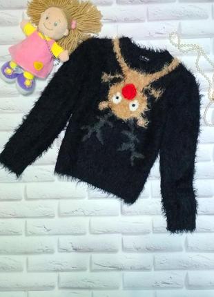 Теплий светр пухнастик з оленем новорічний