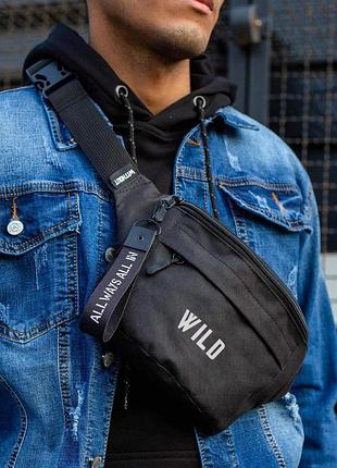 Чоловіча сумка бананка через плече without з принтом wild black, міська