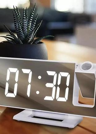 Зеркальные часы с проектором времени 3618lp настольные электронные с будильником, календарем и встроенным термометром ∙ зеленая