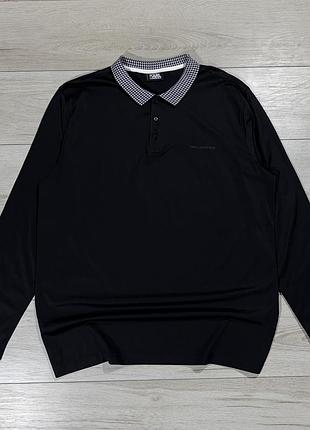 Новый лонгслив поло с длинным рукавом карл ленжерфелд karl lagerfeld black, xxl, оригинал