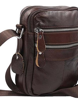 Чоловіча сумка шкіряна es3924 коричнева через плече барсетка 22х16см