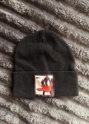 Дитяча шапка duffy чорна зі вставкою шапочка біні з відворотом мультяшна шапка демі у рубчик для хлопчика для дівчинки / для підлітка розпродаж дешево