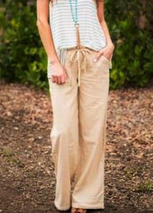 Брюки большого рамера 100% лен в комфортном стиле молочный цвет 2х капучино 3х