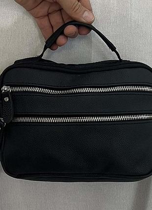 Шкіряна чоловіча сумка es3925-1 чорна через плече барсетка 23х16см