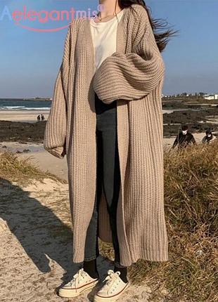 Довгий вʼязаний кардиган кофта накидка пончо жакет лонг
