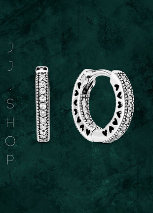 Серебренные серьги "сердца" pandora (пандора) 296317cz