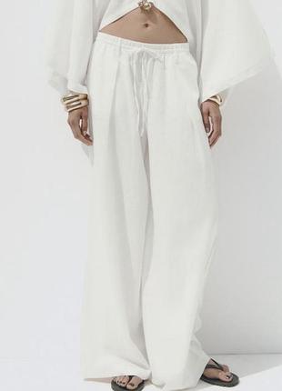 Брюки штани з льоном палацо прямого крою лляні штани zara